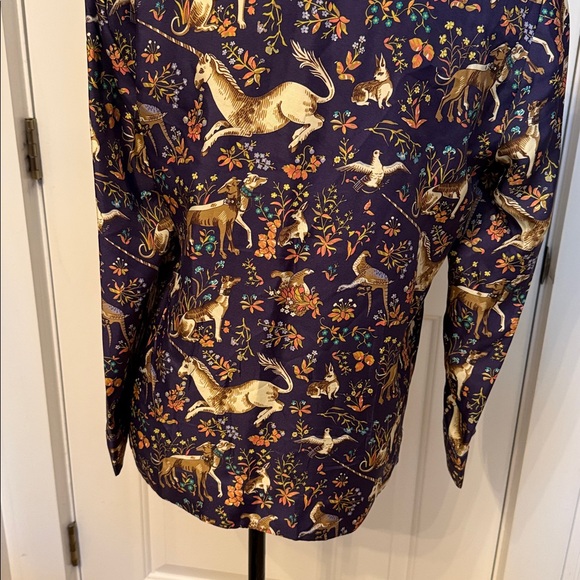 COLLECTION DRAKE’S FOR J. CREW PAJAMA TOP MIDNIGHT UNICORN BLUE CREAM SILK Sz 6 - Picture 8 of 12